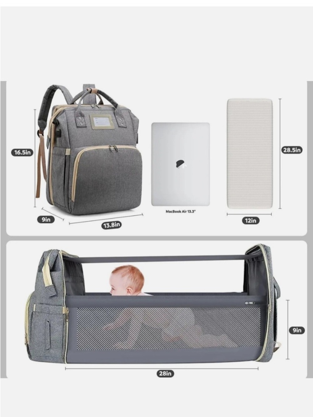 Gray Denim-Style Diaper Backpack - Picture 12 of 12